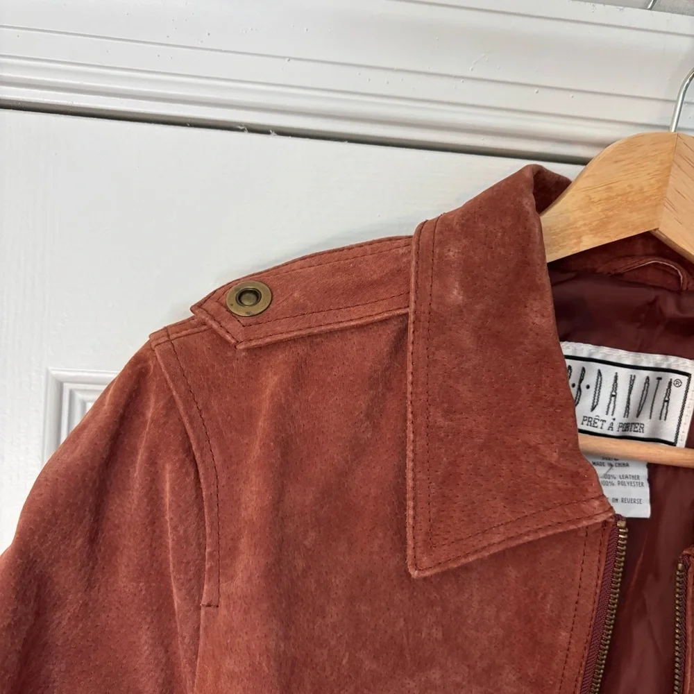 Vintage Genuine Suede Leather Belted Coat Western Cowboy Rodeo Biker Grunge Boho - Picture 10 of 11